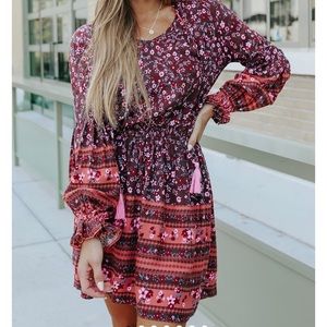 WILD LOVE TASSEL TIE BOHO FLORAL DRESS